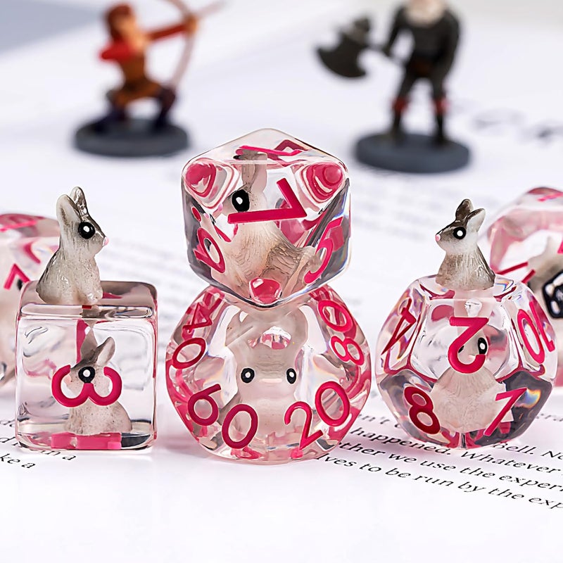 weyano Bunny DND Animal Resin D&D Dice Set, 7pcs Polyhedral Dice (D4, D6, D8, D10, D12, D20, D%) for Dungeons and Dragons, RPG, MTG, Role Playing Games - Image 3